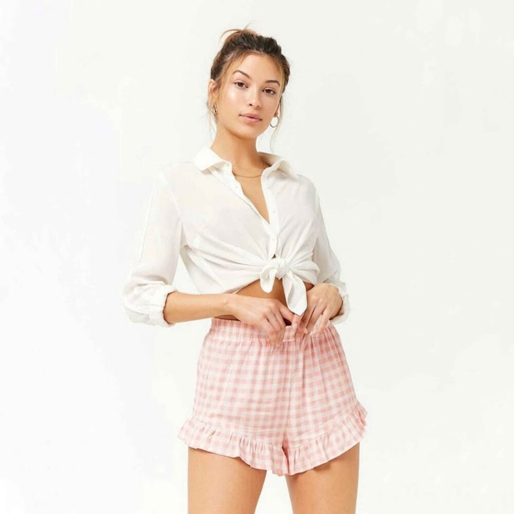 🌸 3/$20 - Forever 21 - Women's Medium Pink Gingham Shorts - Medium
